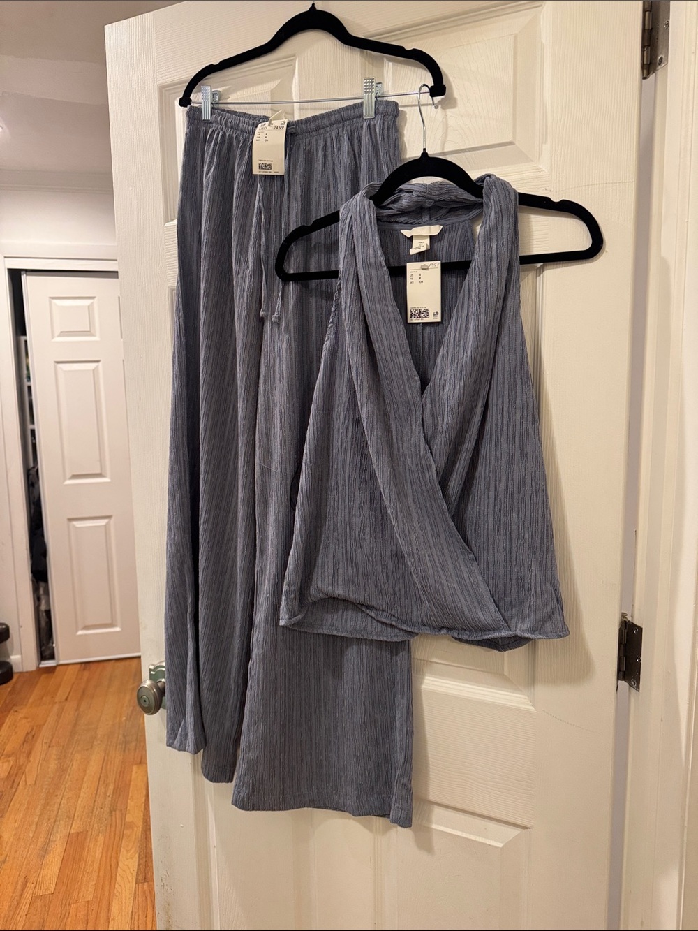 H&M Slate Blue Ribbed Two-Piece Pajama Set